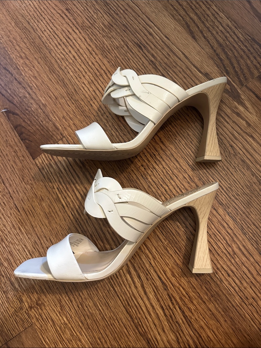 Vince Camuto Ivory Leather Braided Strap Slide Heels - Picture 4 of 5